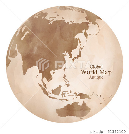 水彩風のおしゃれなアンティーク世界地図 地球儀のイラスト素材