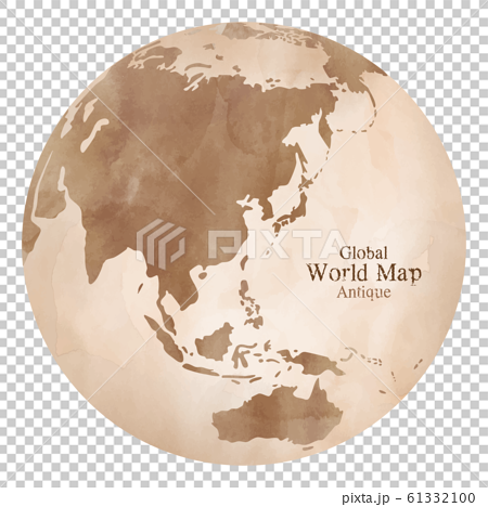 水彩風のおしゃれなアンティーク世界地図 地球儀のイラスト素材