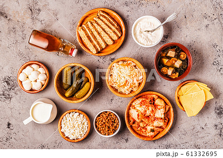 Fermented food, probiotics, top view Fermented food, probiotics, top view 61332695
