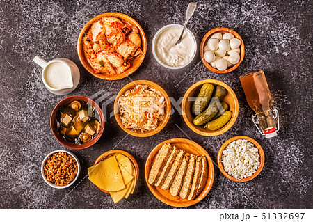 Fermented food, probiotics, top view 61332697
