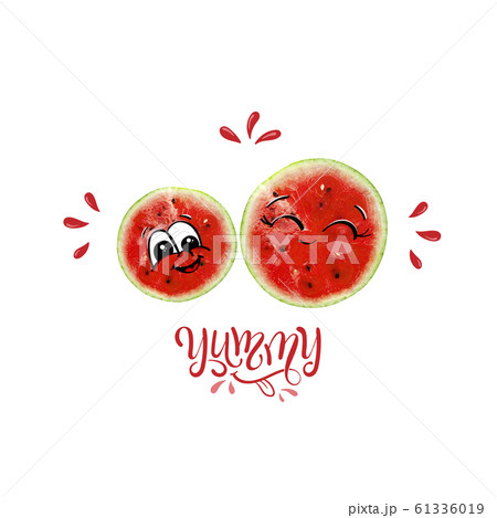 YUMMY lettering with Watermelon. Hand drawn typography slogan poster print 61336019
