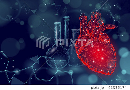 Heart science glass 3d medicine low poly concept. Triangle red pharmacy drugstore background. Modern drug treatment recovery meds vector illustration 61336174
