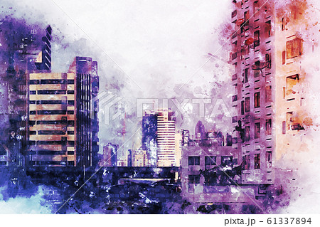 Abstract offices Building in the city on watercolor painting background. City on Digital illustration brush to art. Abstract offices Building in the city on watercolor painting background. City on Digital illustration brush to art. 61337894
