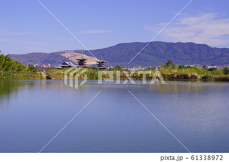 湖面の向こうの薬師寺と若草山３ 61338972
