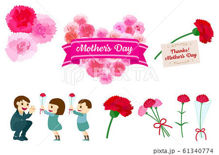 母の日イラストセット スーツを着た母親に花を渡す子供 のイラスト素材