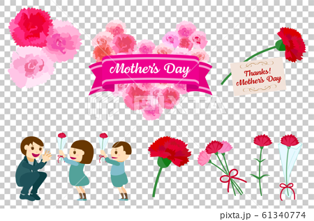 母の日イラストセット スーツを着た母親に花を渡す子供 のイラスト素材