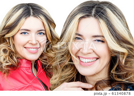 Beauty portrait collage of blonde woman with wavy hair. Beauty portrait collage of blonde woman with wavy hair. 61340878