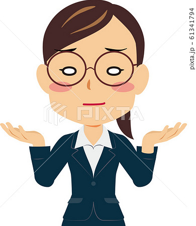 スーツ姿 めがね 女性 お手上げのイラスト素材