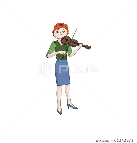 Girl (woman) plays the violin. Vector color illustration. 61342973