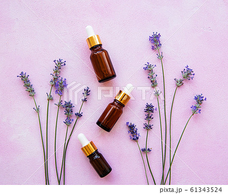 flat lay composition with lavender flowers and 61343524