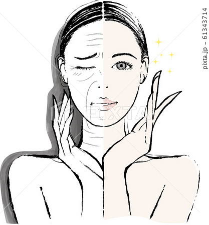 女性　シワ　ビフォーアフター 61343714