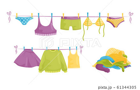 Laundry Resting in Basin and Clothing Items on Hanging Rope Vector Illustration Laundry Resting in Basin and Clothing Items on Hanging Rope Vector Illustration 61344305