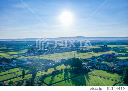 田園風景と那須塩原周辺、秋の田園風景、早朝の田園風景、ドローン撮影、 61344459