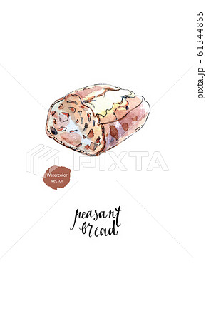 Freshly baked sliced peasant bread with rustic in watercolor 61344865