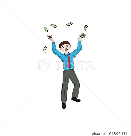 Businessman (man, boy) throws money (money rain). Vector 61345451