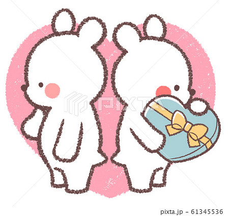 シロクマツインバレンタイン、ホワイトデーのイラスト素材 [61345536