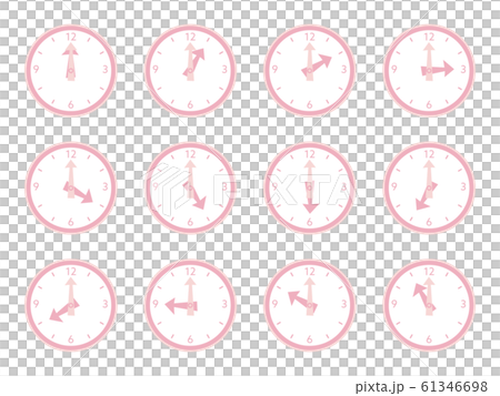 シンプルなピンクの全時間の時計のイラストセット シンプルなピンクの全時間の時計のイラストセット 61346698