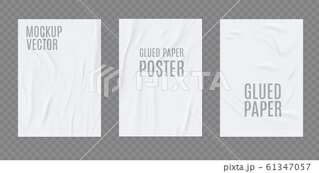 Wrinkled paper vector realistic template for poster or flyer glued to the wall. Vector set 61347057