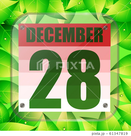 December 28 icon. For planning important day with green leaves. Twenty-eighth of December icon. Illustration. December 28 icon. For planning important day with green leaves. Twenty-eighth of December icon. Illustration. 61347819
