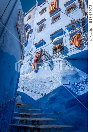 Staircase in the Blue City of Chefchaouen, Morocco 61347972