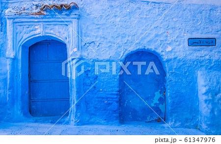 Two blue doors in Chefchaouen, Medina, Morocco Two blue doors in Chefchaouen, Medina, Morocco 61347976