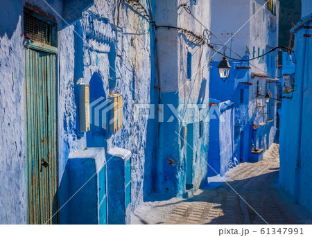 Narrow blue street in Chefchaouen, Medina, Morocco 61347991