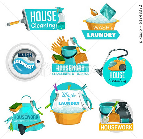 House cleaning, laundry and washing service icons 61348332