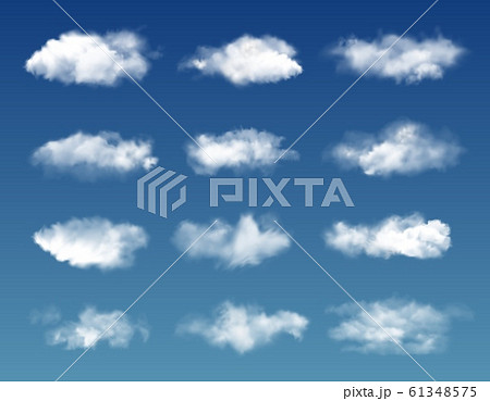 White fluffy clouds, transparent fog on blue sky 61348575