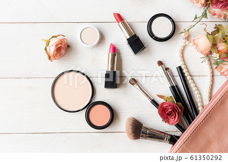 Valentine Gift. Makeup cosmetics tools background  61350292