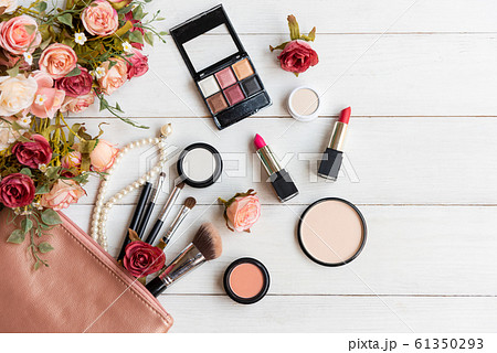 Valentine Gift. Makeup cosmetics tools background  61350293