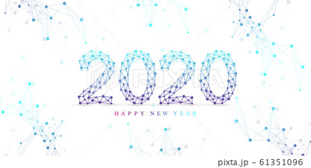 Text design Christmas and Happy new year 2020. Graphic background communication 2020. Connected lines with dots. Design element for presentations, postcard, flyers, leaflets and posters, illustration Text design Christmas and Happy new year 2020. Graphic background communication 2020. Connected lines with dots. Design element for presentations, postcard, flyers, leaflets and posters, illustration 61351096