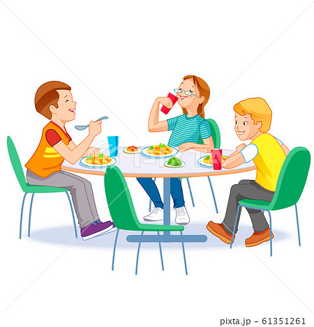 Happy kids having lunch by themselves. Two boys... - Stock Illustration  [61351261] - PIXTA