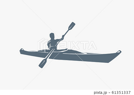 Male Silhouette On Kayak On Whiteのイラスト素材