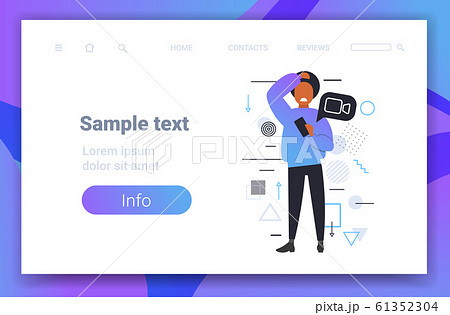 frustrated african american woman doing video call stressed unhappy girl using smartphone camera negative emotions concept online communication full length horizontal copy space 61352304