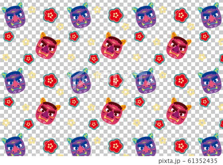 節分 赤鬼青鬼イラスト総柄のイラスト素材