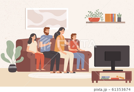 Family Watching Television Together Happy のイラスト素材