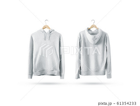 Blank white sweatshirt mockup set hanging on wooden hanger Blank white sweatshirt mockup set hanging on wooden hanger 61354233