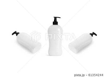 Blank white shampoo bottle with pump mockup, front and side 61354244