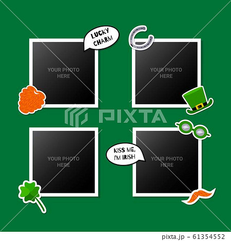 Photo frames set decorated with St. Patricks Day stickers. Great for scrapbooking or memory album 61354552