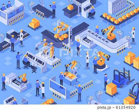 Isometric smart industrial factory. Automated production line, automation industry and factories engineer workers vector illustration 61354920