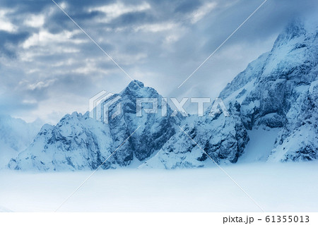 beautiful deep blue panorama of winter landscape 61355013