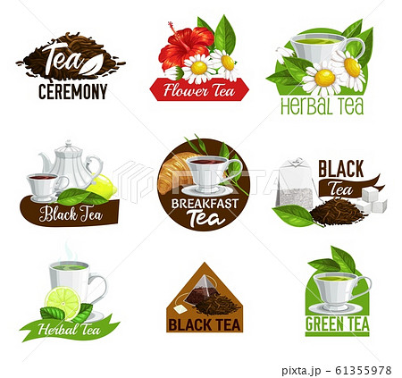 Herbal black and green tea, teabags icons 61355978