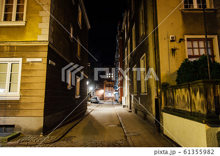 evening streets of old Gdansk, bridge over the main river, central tourist street 61355982