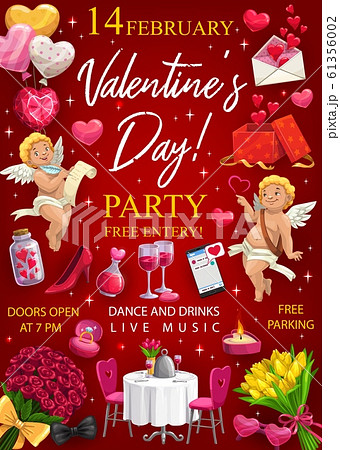 Day of love, Valentines holiday symbols, heart 61356002