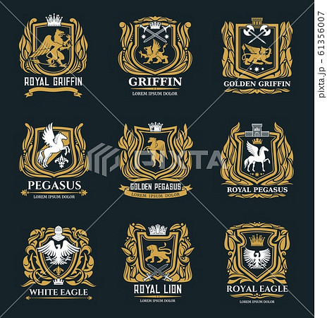 Griffin, eagle and pegasus golden heraldic icons Griffin, eagle and pegasus golden heraldic icons 61356007