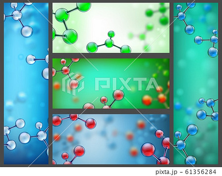 Abstract molecules banners. Science cell research, chemistry molecules and molecular structure banner vector illustration set 61356284