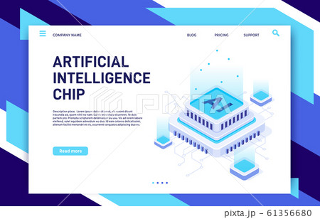 Artificial Intelligence chip. Machine learning technology, computer electronics and AI systems landing page template vector illustration 61356680