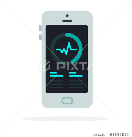 White smartphone with a heart rate on the screen flat isolated 61356810