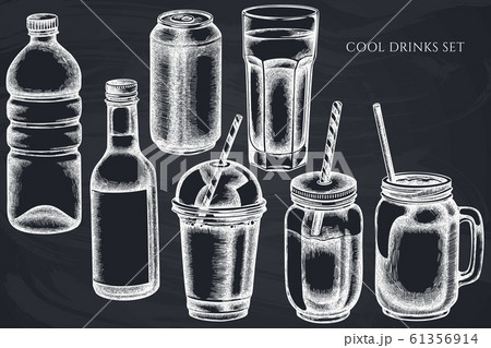Vector Set Of Hand Drawn Chalk Glass Plastic のイラスト素材