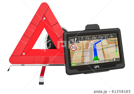 Warning triangle with GPS receiver. 3D rendering 61358165